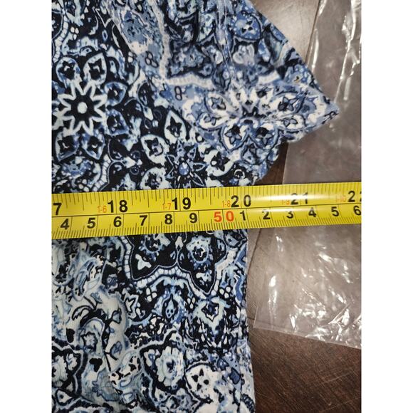 Cynthia Rowley 2X Blue Printed Dress Plus Size V-Neck Short Sleeve Stretchy - Picture 5 of 6